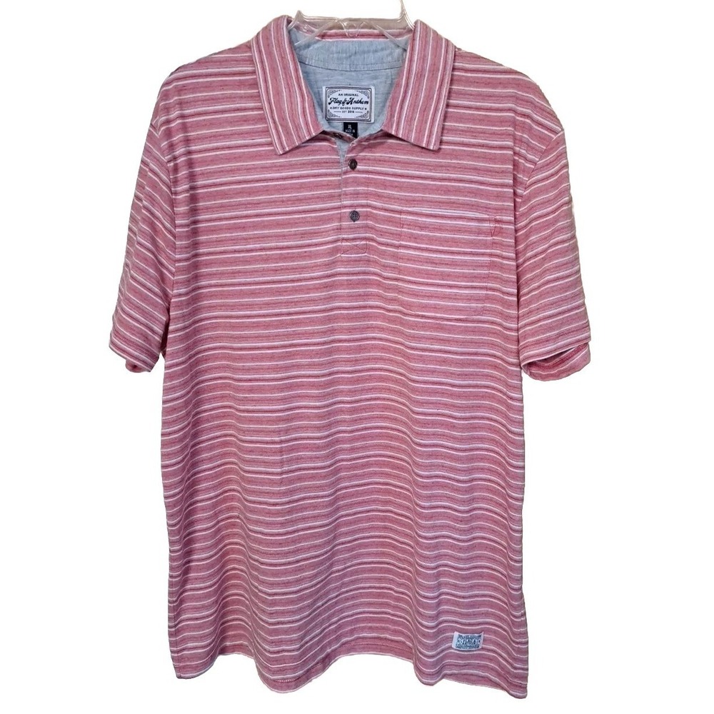 Flag & Anthem Polo Shirt Men's XL Rose Colored Short Sleeve Cotton Blend Striped